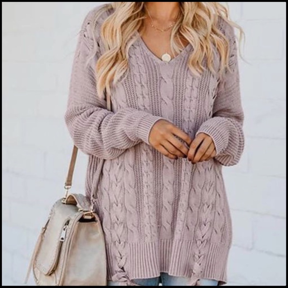 Braids and Cable Knit Sweater in Mauve - Picture 4 of 10